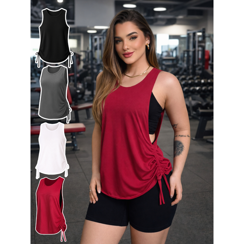 Regata Cavada Dry Fit Blusa Feminina Fitness Tapa Bumbum Top Treino Vesti Calça Academia em Oferta na Shopee