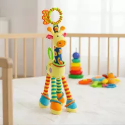 Móbile Girafa Grande Colorida com Mordedor, Chocalho e Naninha Espiral para Bebês - Ideal para Carrinho e Berço