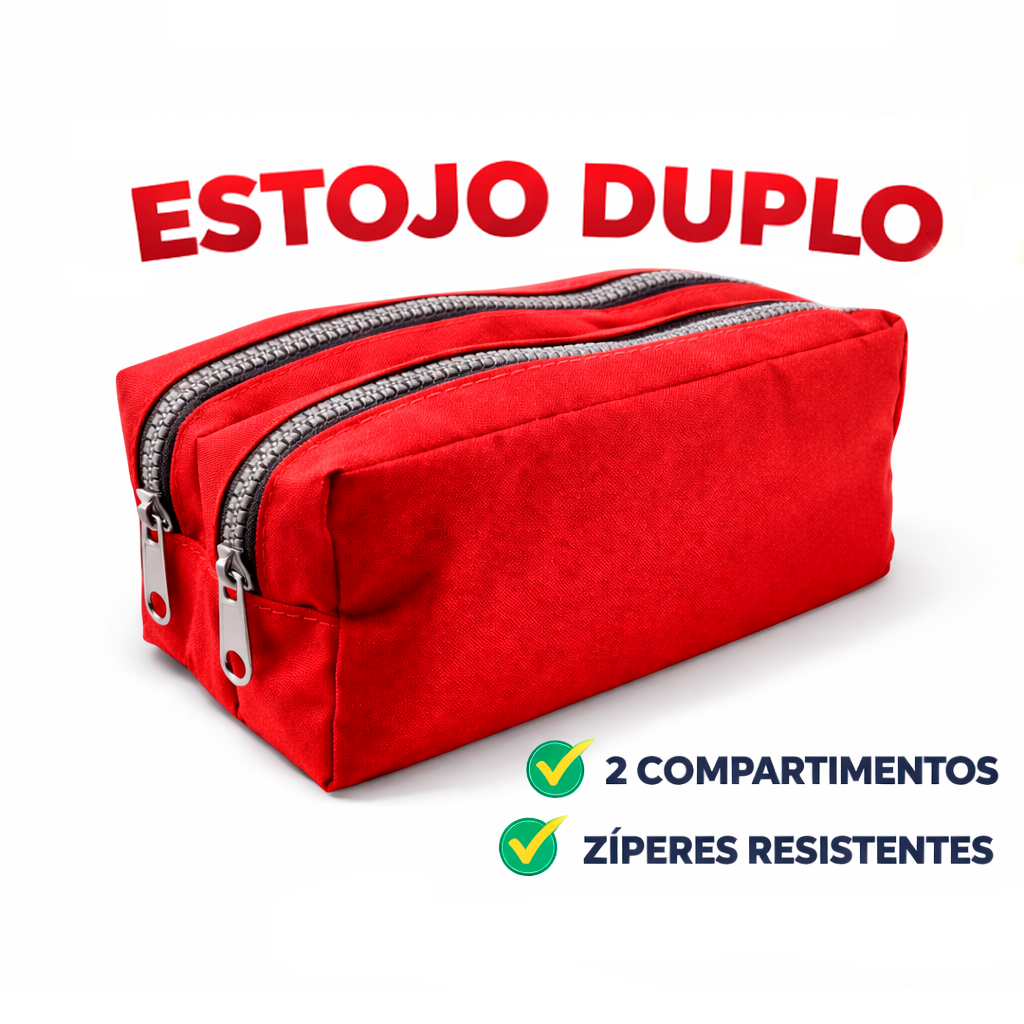 Estojo DUPLO 2 Divisorias em Nylon com Zíper Liso Escolar Bolsa para Material