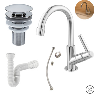 Kit Torneira Lavatorio Banheiro + Valvula + Sifão + Flexível Cromado em Oferta na Shopee