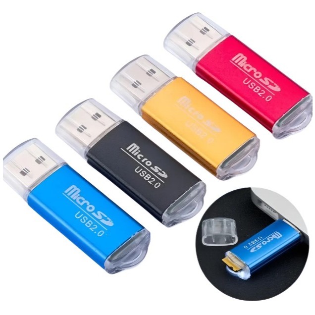 Kit 2 Mini Leitor Cartão Microsd Usb 2.0 Metal Plug Play Colorido Sortido 9400