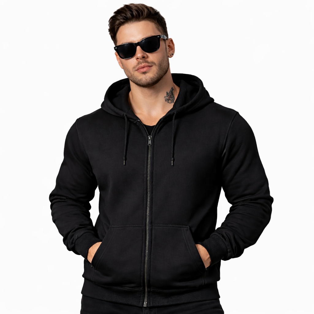 Moletom Masculino Casaco de Frio Liso Quentinho Zíper Capuz Ajuste Regular