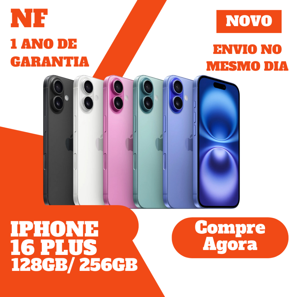 Smartphone Apple iPhone 16 PLUS 5G 128GB / 256GB Plus Novo Original Garantia Nota Fiscal