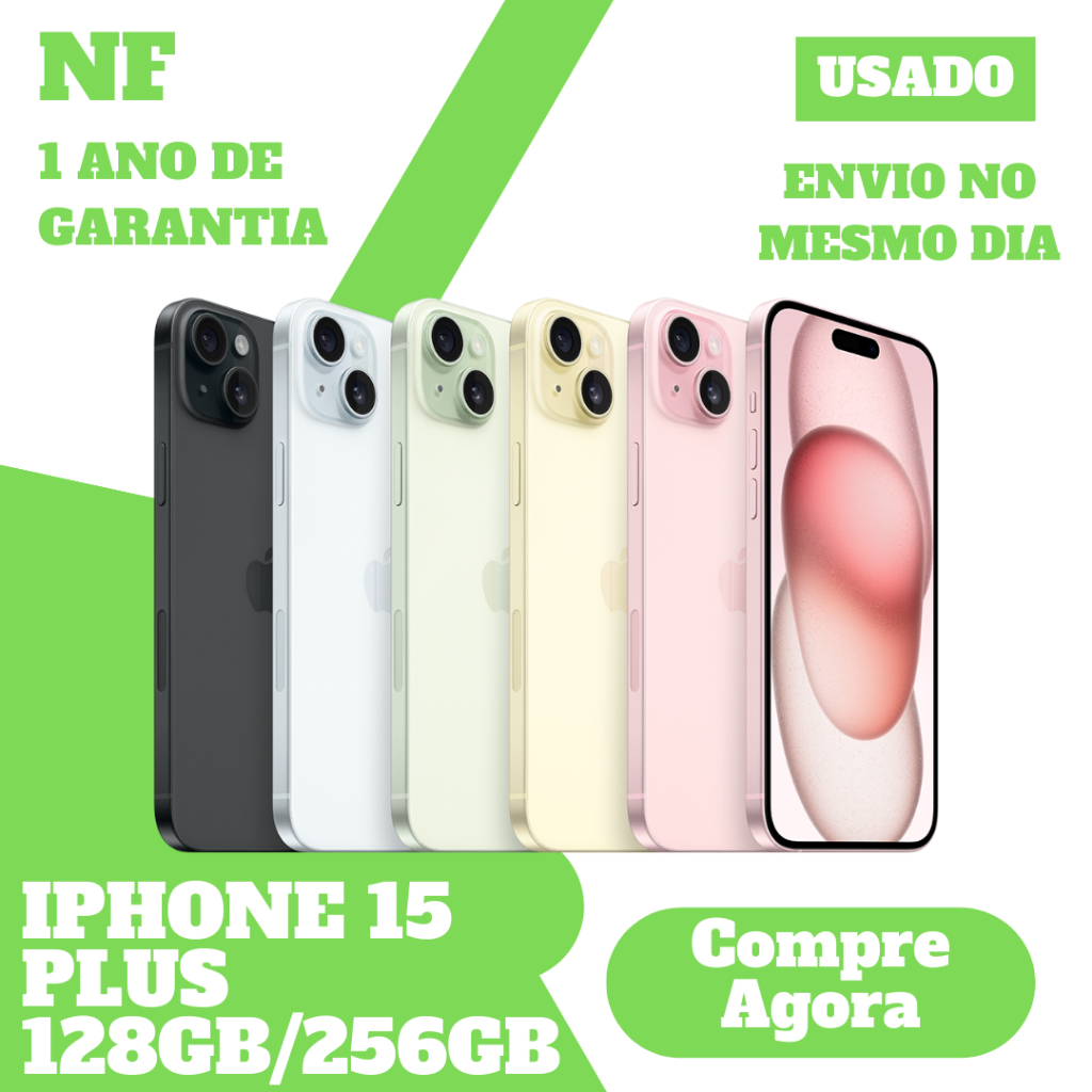 [usado] Celular iPhone 15 Plus 128gb/256gb 5g - 1 Ano de Garantia - Original com Nf - Seminovo — R$ 4.899,00 em Shopee