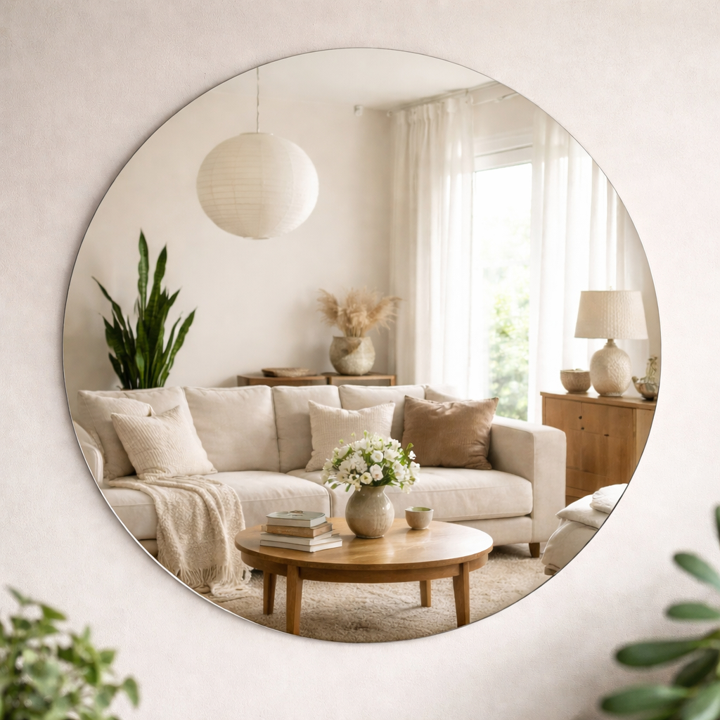 Espelho Redondo até 60cm Vidro Lapidado Decorativo p/ Sala Banheiro Quarto