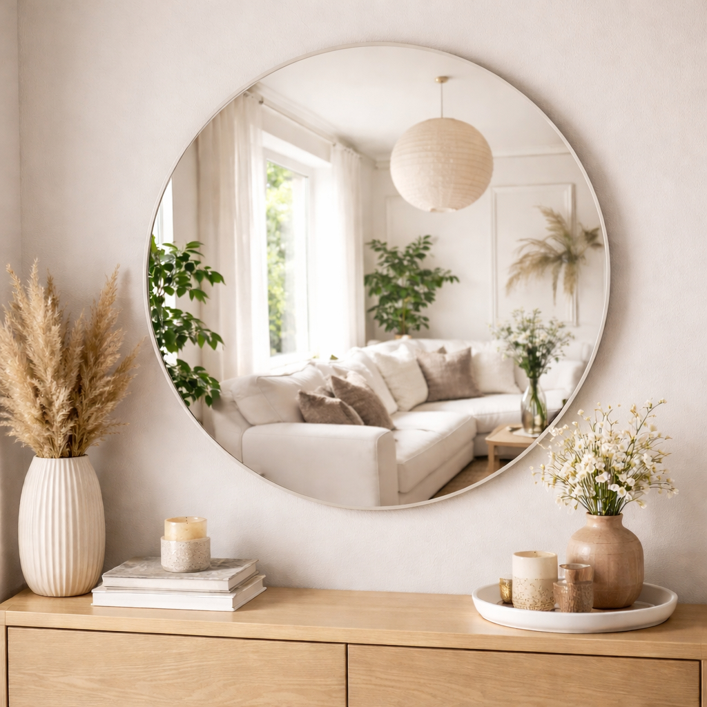 Espelho Redondo de Parede Vidro Lapidado até 60cm Decorativo Banheiro Sala Quarto em Oferta na Shopee