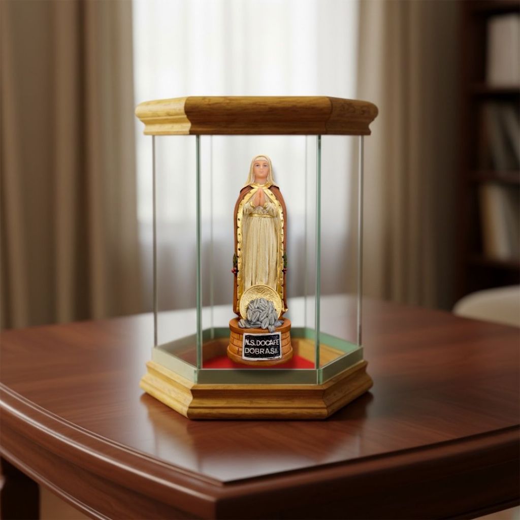 Imagem Nossa Senhora do Café Resina 15cm com Redoma Oratório de Vidro