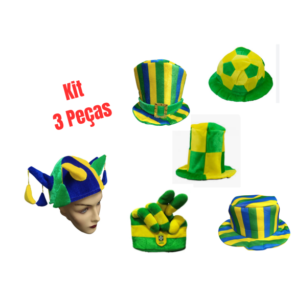 Kit 3 Chapéu Divertido Brasil Festa Copa Do Mundo Torcida