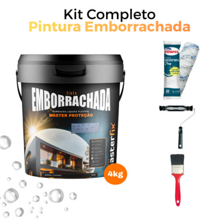 Kit Completo Tinta Emborrachada impermeabilizante Impermeável Flexível + Rolo + Trincha + Suporte - Masterfix em Oferta na Shopee