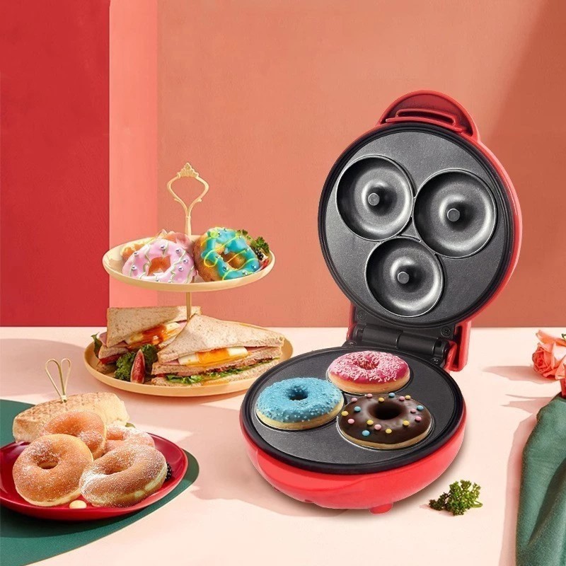 Mini Máquina de Donuts Elétrica 3 Furos - Cozimento Rápido 110V/220V