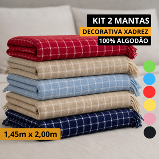 Kit Manta para sofá Xadrez 100% Algodão e Xale Para Sofá Ou Cama 145m x 2,00m Oslo em Oferta na Shopee