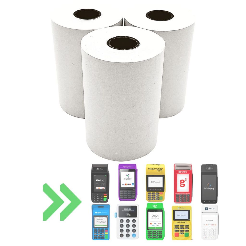 Bobina Térmica Branca 57mm x 22 metros – Caixa c/ 6 rolos Original MP