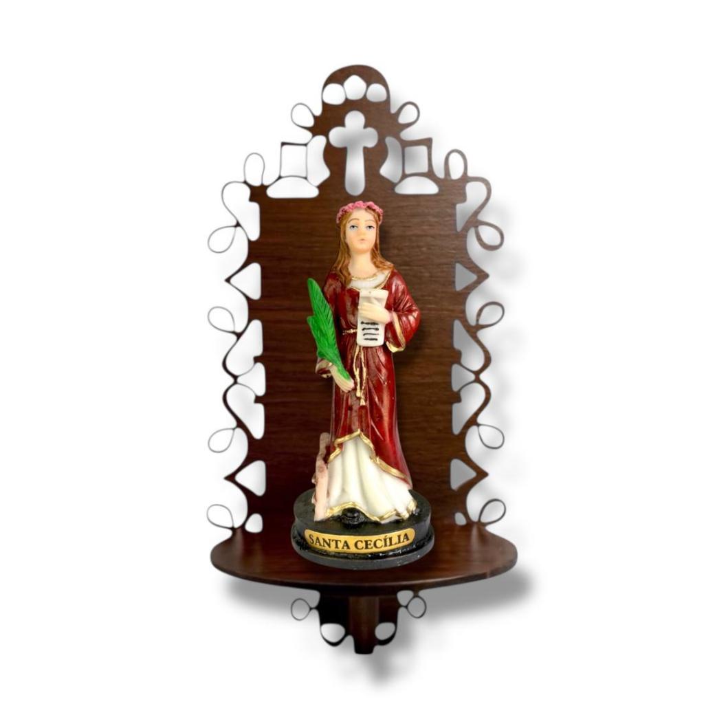 Imagem Santa Cecilia Resina 15cm com Suporte Madeira tabaco Parede