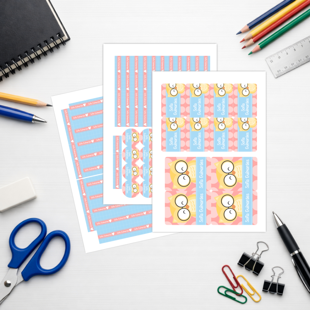 Kit 141 etiquetas escolares adesivo - material escolar a personalizado prova D' água