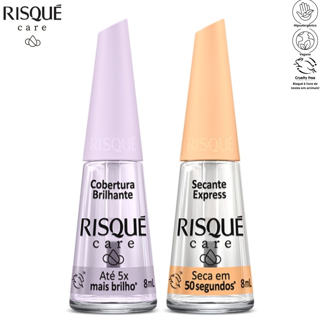 Kit Esmaltes Risqué Care Finalizadores Extra Brilho + Secante em Oferta na Shopee
