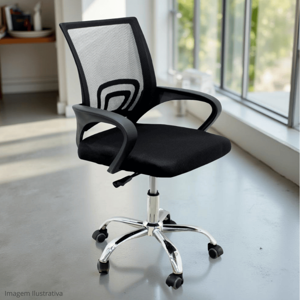 Cadeira Begonia Ergonômica de Escritório Giratória Tela Mesh – Assento Estofado Office Base Cromada