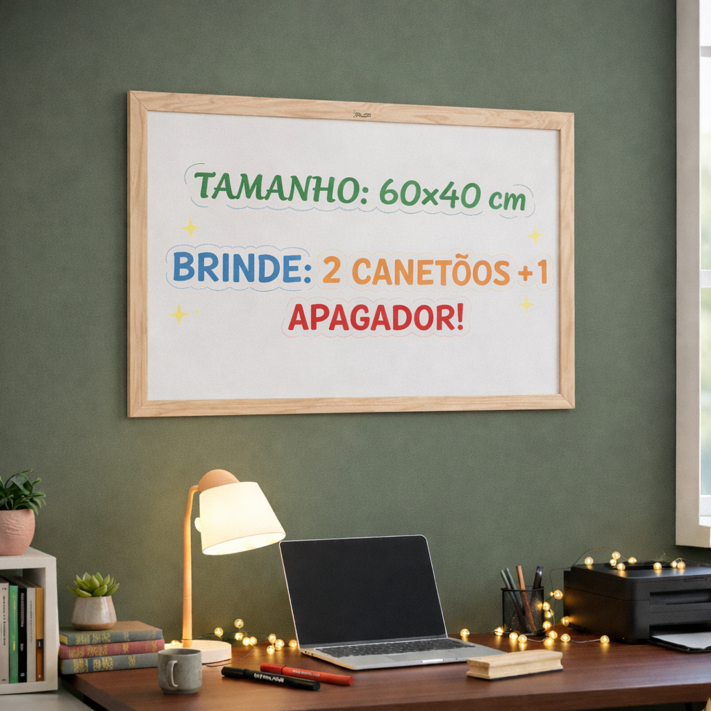 Quadro Lousa Escolar Branco 60x40 Moldura em Madeira com Apagador e Marcadores em Oferta na Shopee