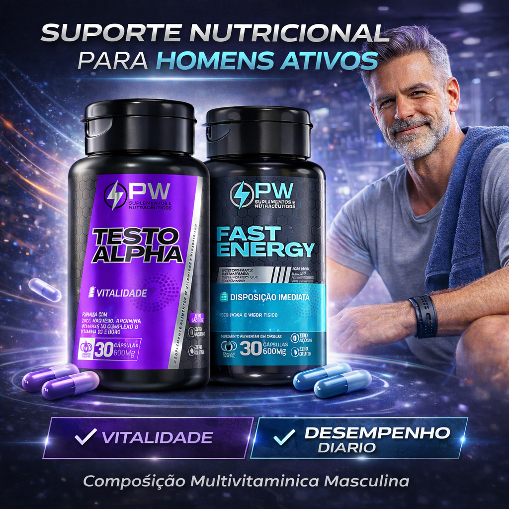 Combo Suplemento Multivitamínico Masculino Ultra Concentrado T. Alpha + 1 Revigorante Masculino Fast Energy 30 Cps