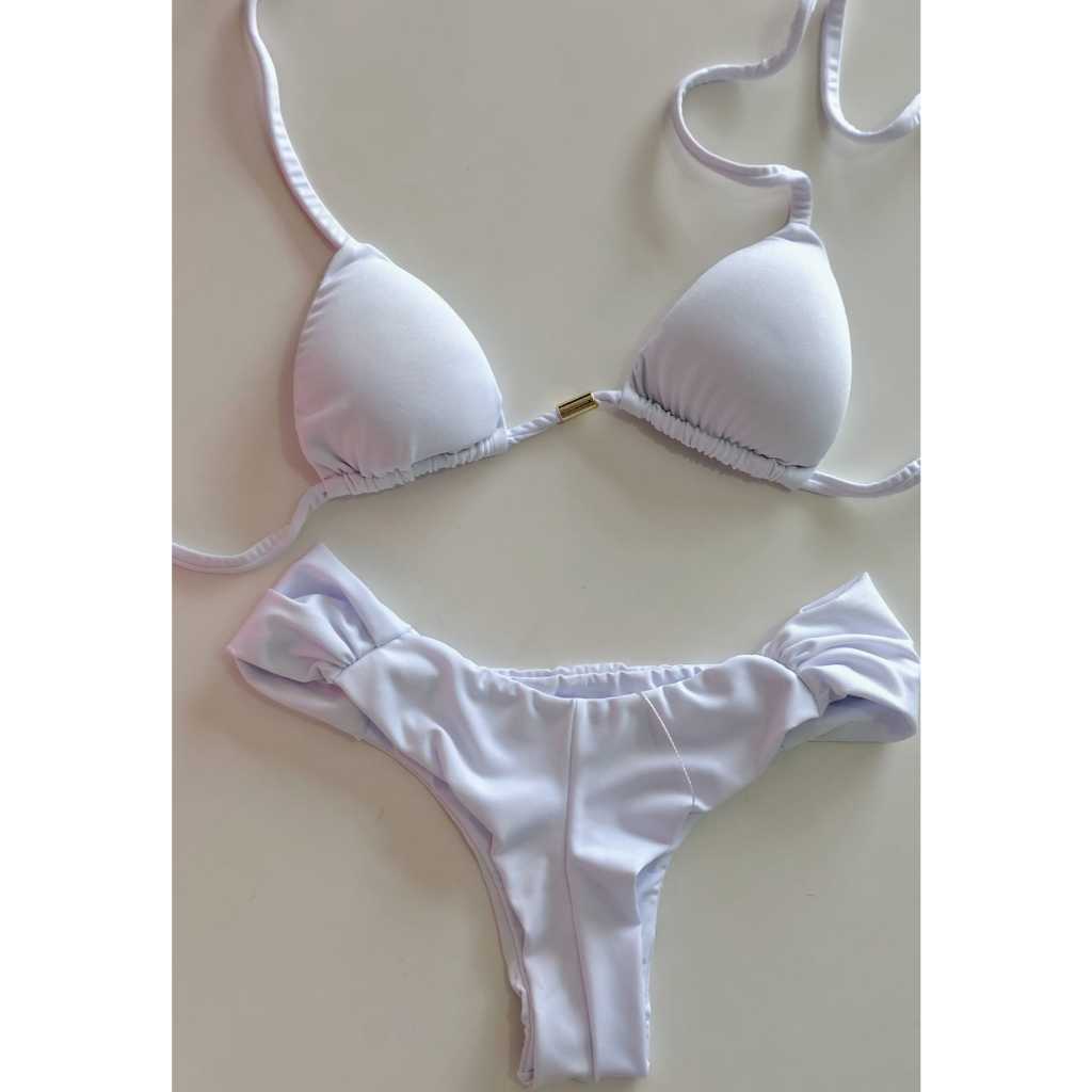 Biquini Branco com top cortininha e calcinha borboleta Fio Duplo 2026 em Oferta na Shopee