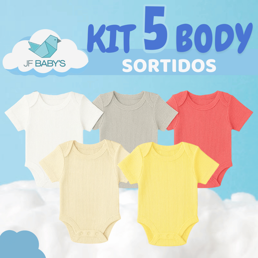 Conjunto 5 Body de Bebê Ribana Roupa Infantil Tecido Macio Cores Variadas Gola Confortável