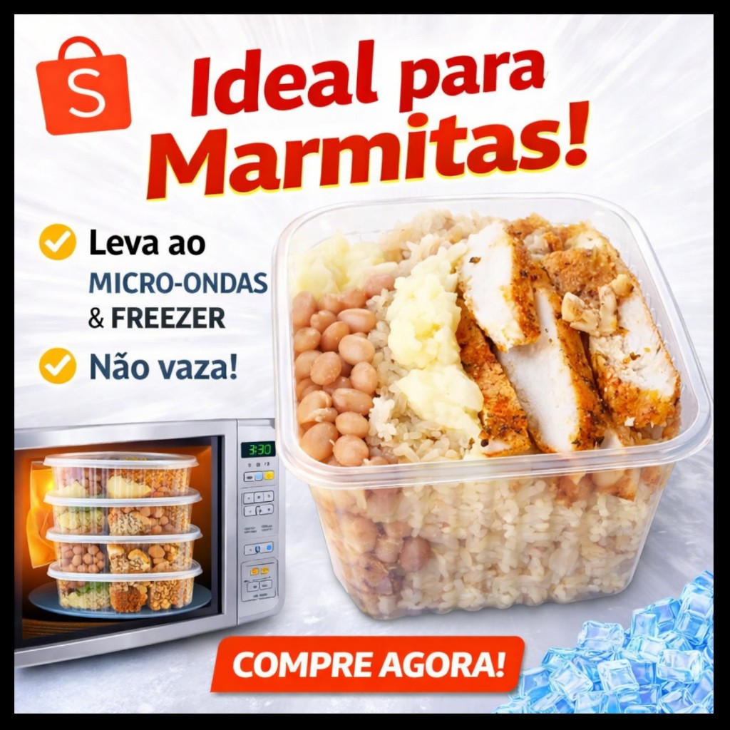 Potes Marmita Descartável 24/48un Freezer Micro-ondas fitness Dieta Preparar refeições Meal Prep