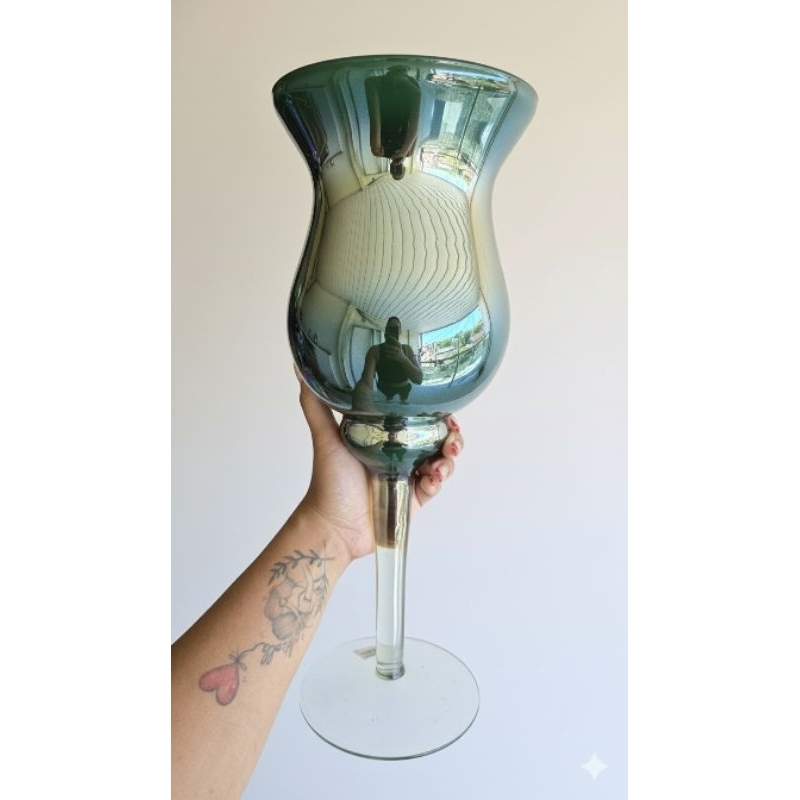Vaso estilo Taça Napolli verde espelhado 43 e 37 cm vaso para flores