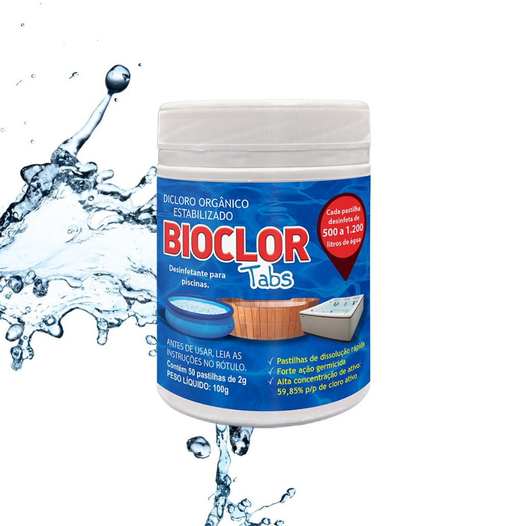 Cloro 2g para Piscina de Plástico e Inflável Bioclor Tabs 50 Pastilhas de Desinfecção Rápida