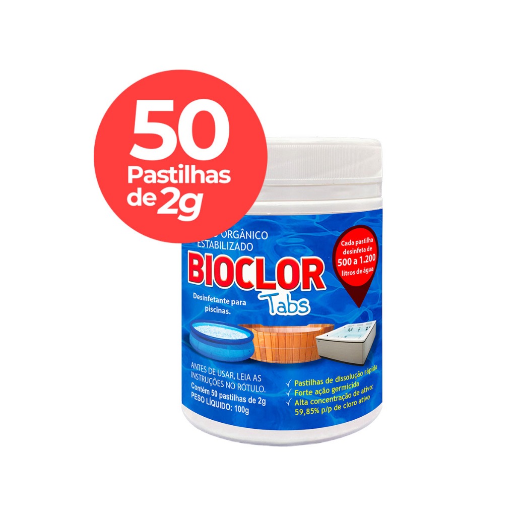Pastilha de Cloro Bioclor Tabs 2g Piscina 50 Un em Oferta na Shopee