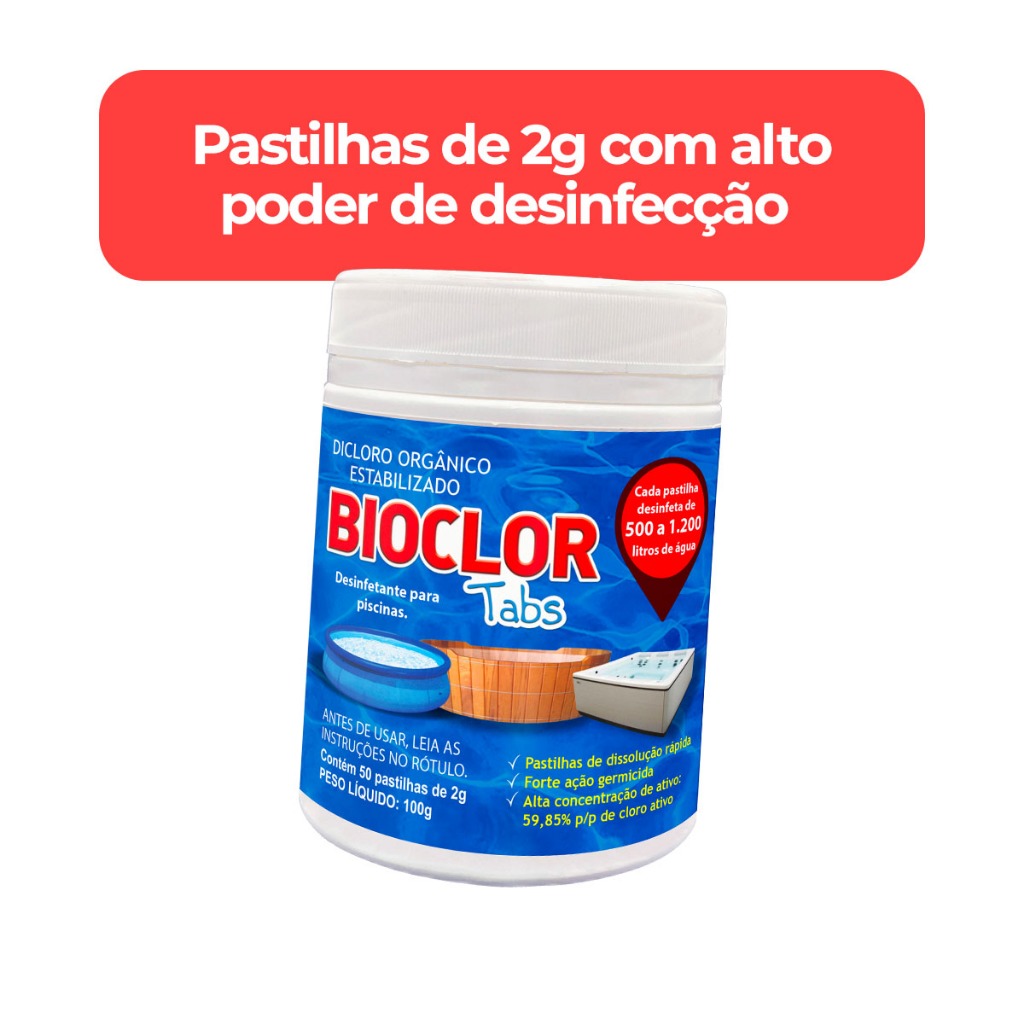 Cloro p/ Limpeza e Manutenção de Piscinas c/ 50 un - Bioclor Tabs em Oferta na Shopee