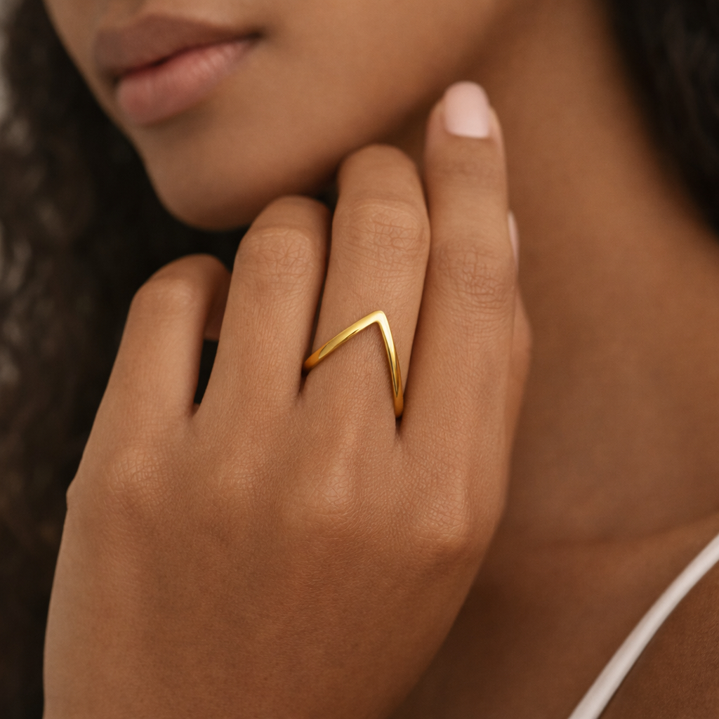 Anel Regulável Feminino Dourado Design Triângulo Exclusivo com Garantia Banhado a Ouro 18k