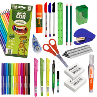 Kit Material Escolar Completo Lapis de Cor 12 Cores Hidrocor Caneta Apontador Borracha Leo Leo em Oferta na Shopee