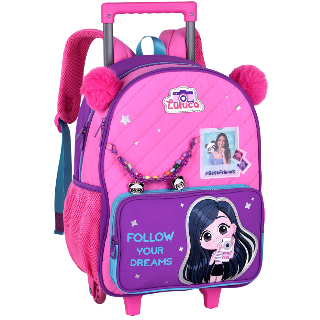 Mochila Escolar Infantil Luluca com Rodinhas Carrinho Resistente e Confortável
