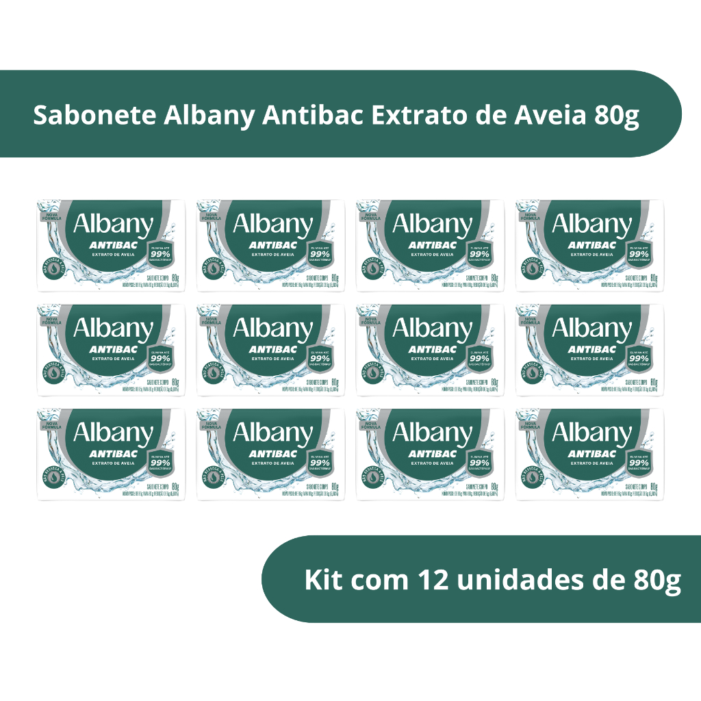 Kit com 12 Sabonete em Barra Albany Antibac Extrato de Aveia 80g