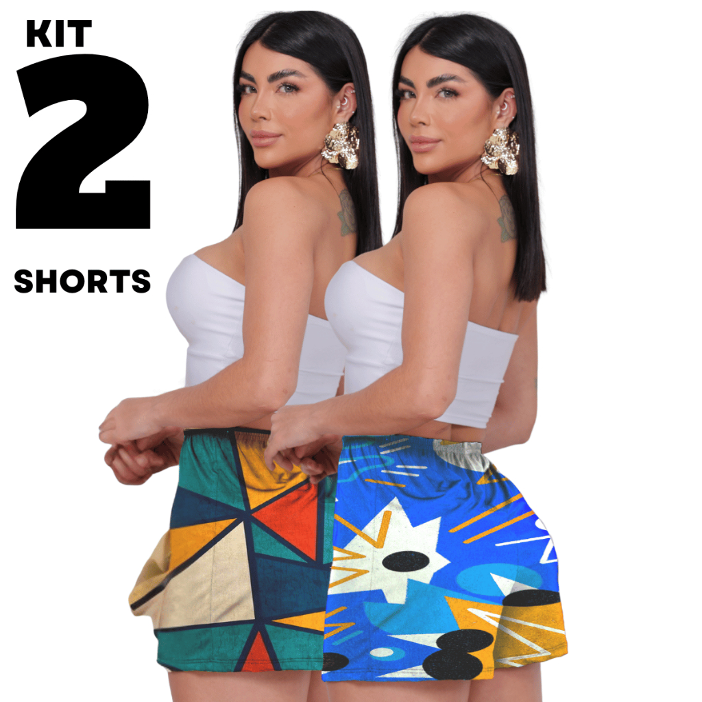 Kit 2 ao Kit 5 Short Academia Feminino Estampadas Dia Dia Soltinhas