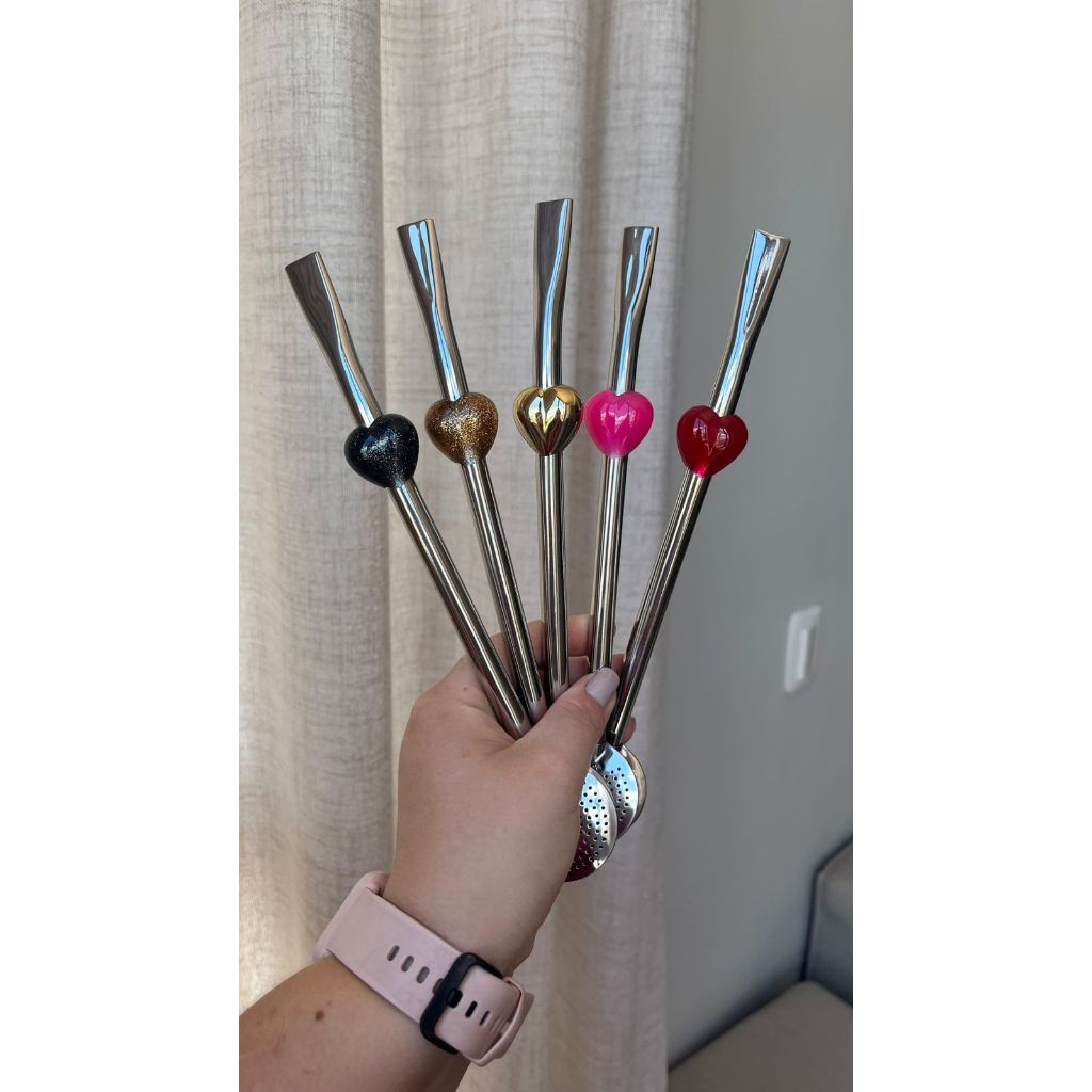 SUPER LANÇAMENTO ! Bomba de Chimarrão Inox 23cm com Detalhe Coração – Linda, Resistente e Moderna