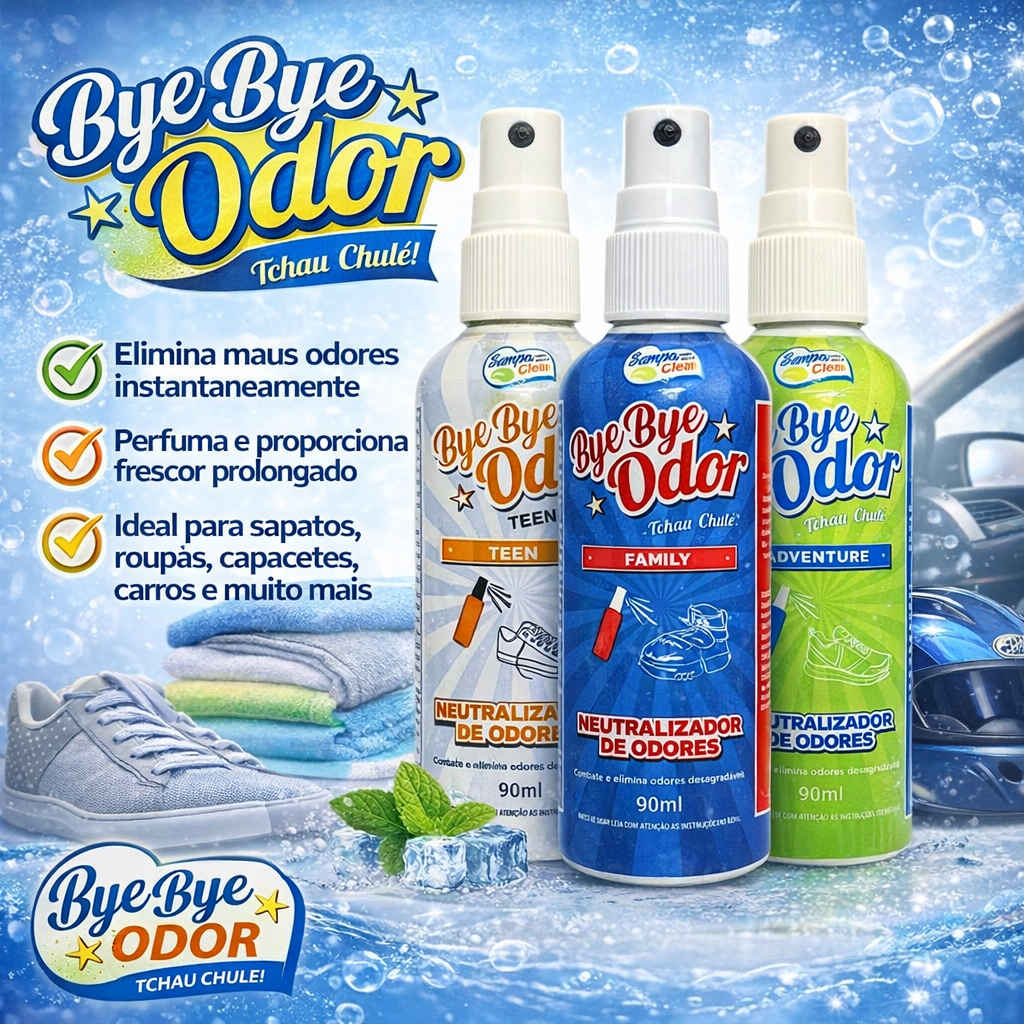 Bye Bye Odor Neutralizador Tchau Chulé 90ml 🚿👟 Sampa Clean Elimina Maus Odores Ação Rápida 🚚🇧🇷