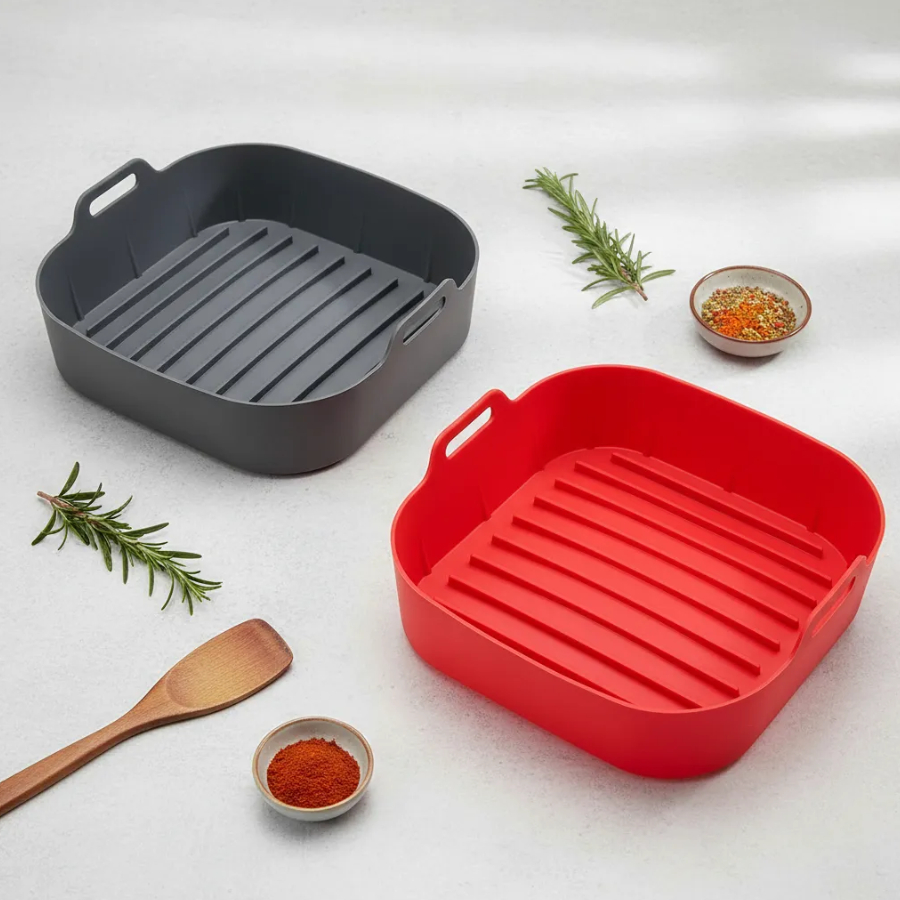 KIT 2 Forma de Assadeira Silicone Quadrada para Airfryer Reutilizável Antiaderente Fritadeira Elétrica 20x20