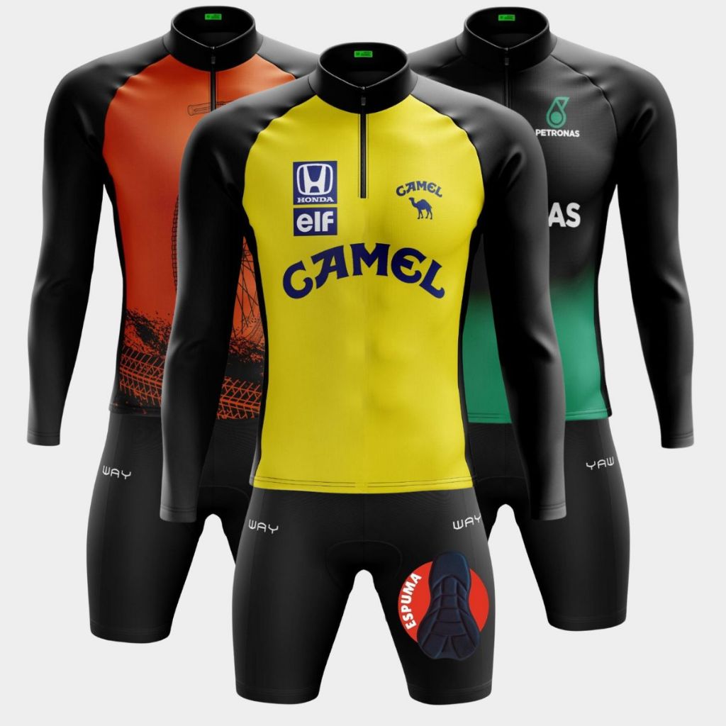 Conjunto Ciclismo Bermuda Forro Espuma Camisa Manga Longa Camiseta Short Kit Roupa Bike Pedal Mtb