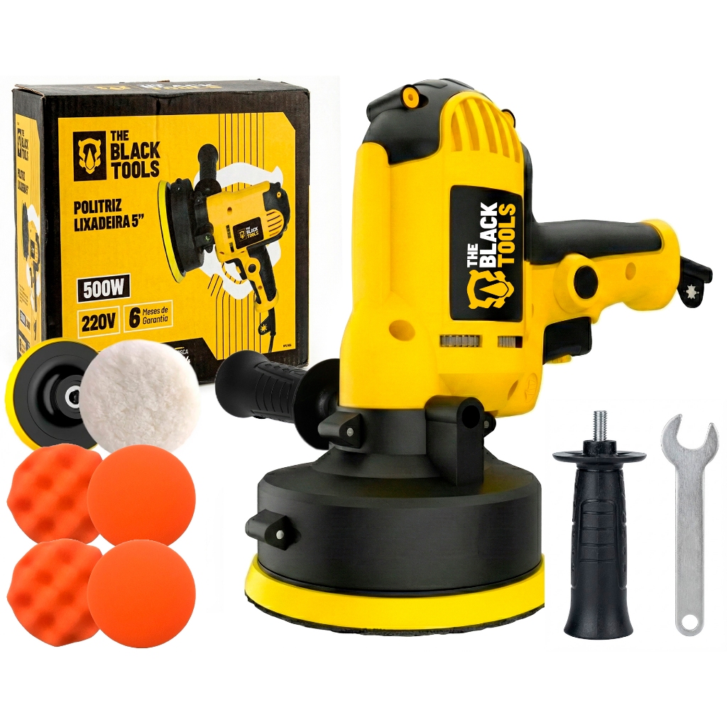 Politriz Lixadeira Multifunções 500W Automotiva Polidora Elétrica + Acessórios The Black Tools em Oferta na Shopee