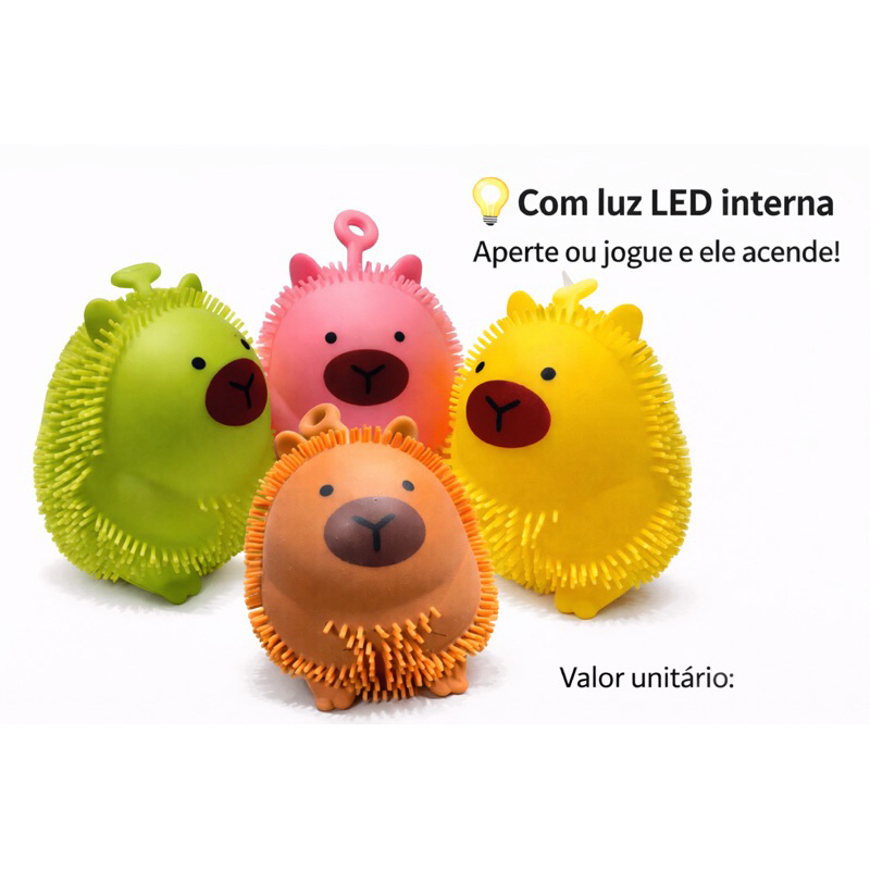 Brinquedo Sensorial com LED Infantil Colorido Conjunto Bola Ouriço Piscante Estica Led Várias Cores Capivaras