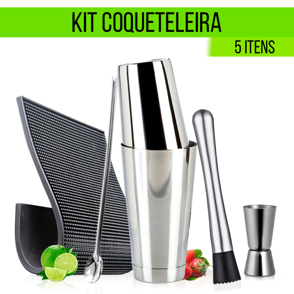 Imagem Kit Coqueteleira Boston Inox Profissional Completo Barman Drinks e Caipirinha Bares Praia Churrasco