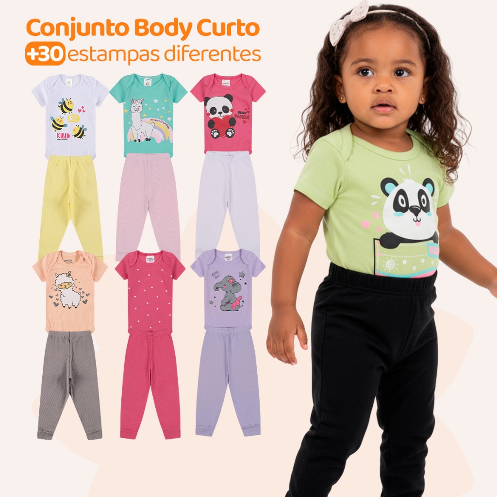 Kit 12 Peças de Roupas para Bebê Menina (6 Body Curto + 6 Calça Mijão)Kit 6 Body Roupa Infantil Bebê em Oferta na Shopee