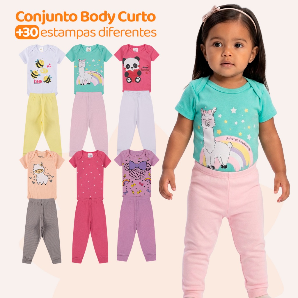 Kit 8 Peças de Roupas para Bebê Menina (4 Body Curto + 4 Calça Mijão)Kit 4 Body Roupa Infantil Bebê em Oferta na Shopee