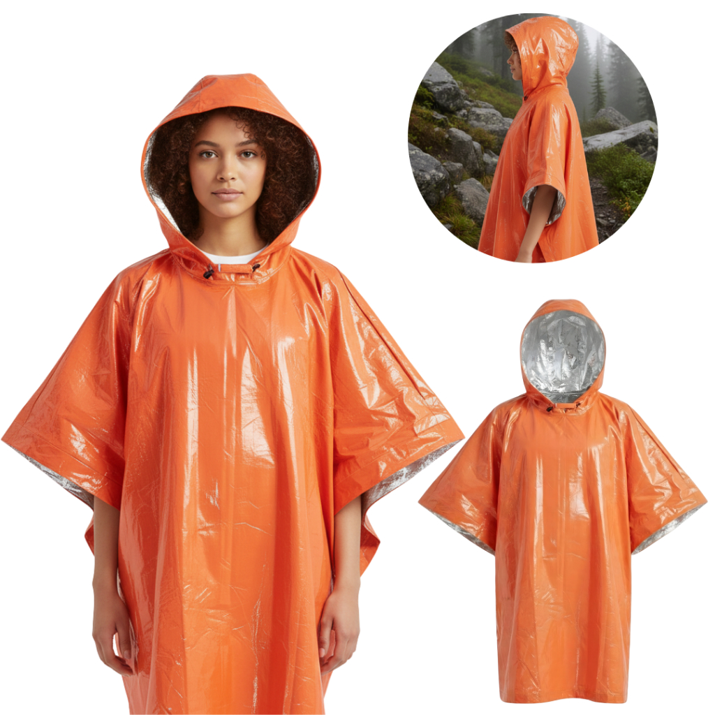Manta  Poncho Térmico Impermeável Emergência Capa De Chuva Reflexiva Compacta