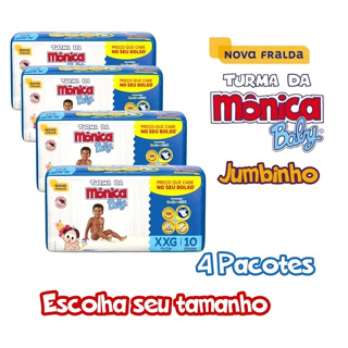 Kit C/4 Pacotes de Fralda Turma Da Monica  Jumbinho RN,P,M,G,XG,XXG em Oferta na Shopee