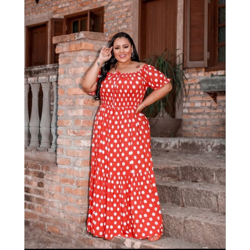 Vestido Longo Ciganinha Bolinha Plus Size