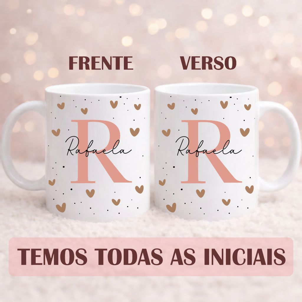 Caneca Personalizada com Nome e Letra Inicial - Presente Exclusivo Feminino