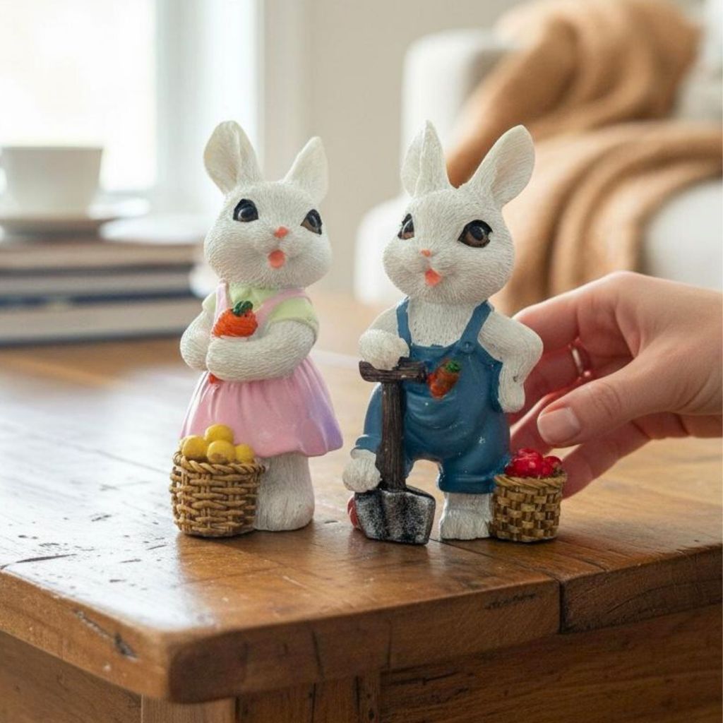 Kit Enfeites Coelhinho em Resina Páscoa Adorno Decoração Coelhos Estatuas