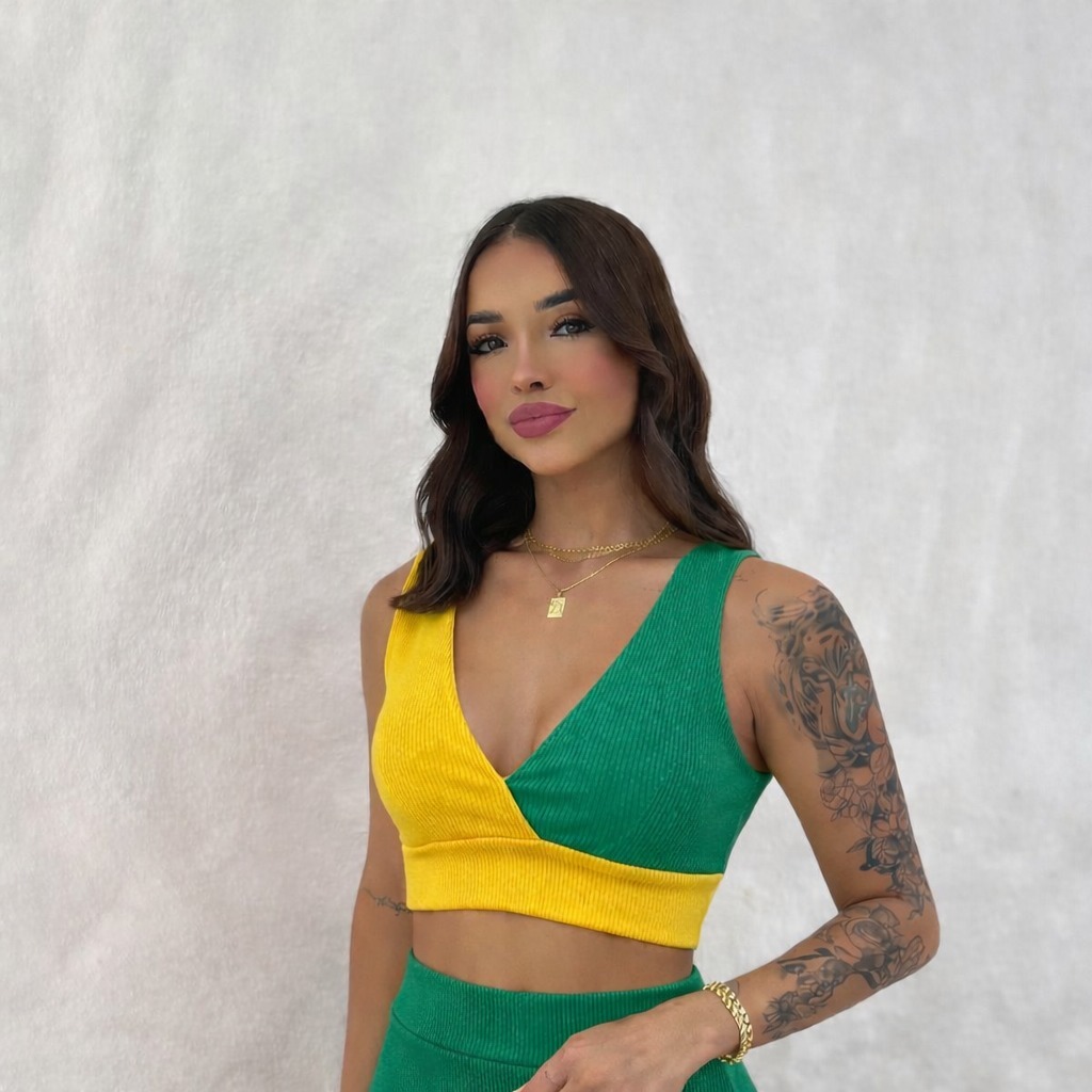 Top Cropped Blusa Decotada Cores do Brasil Cos Sem Bojo Feminino Novidade Copa em Oferta na Shopee
