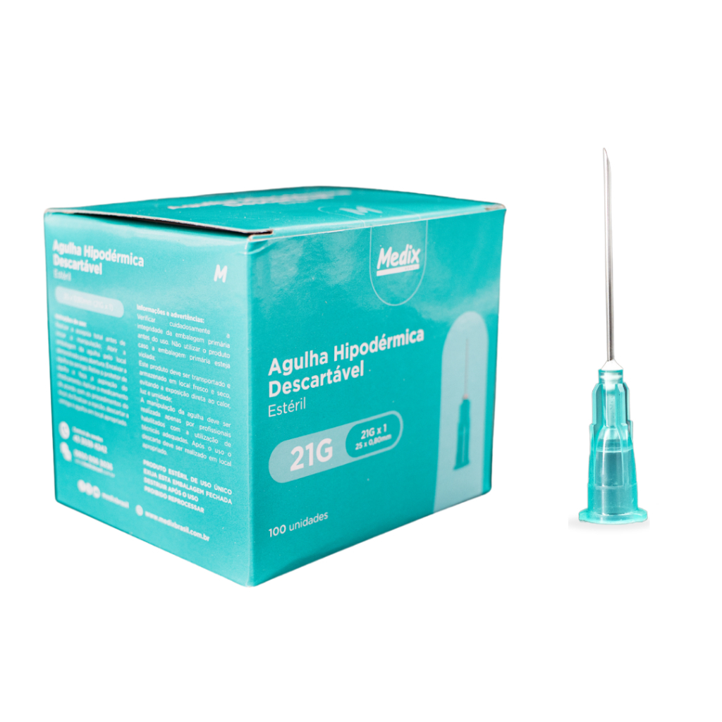 Agulha Hipodérmica Descartável Medix 25x0,08mm Caixa C/100 Unidades